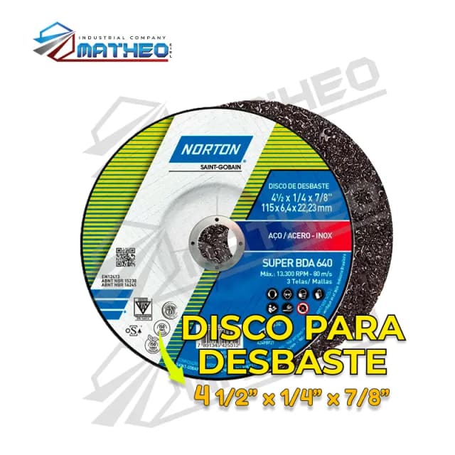 Disco para Desbaste Norton Industrial - 4 1/2" x 1/4" x 7/8"