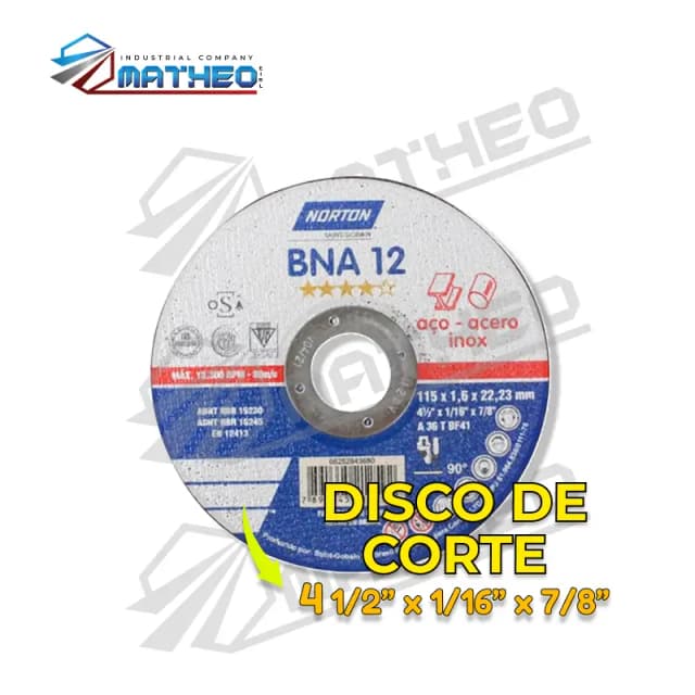 Disco de Corte Norton BNA 12 - 4 1/2" x 1/16" x 7/8"